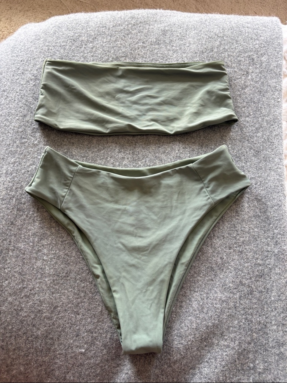 Zaful Sage Green Strapless Swim Set